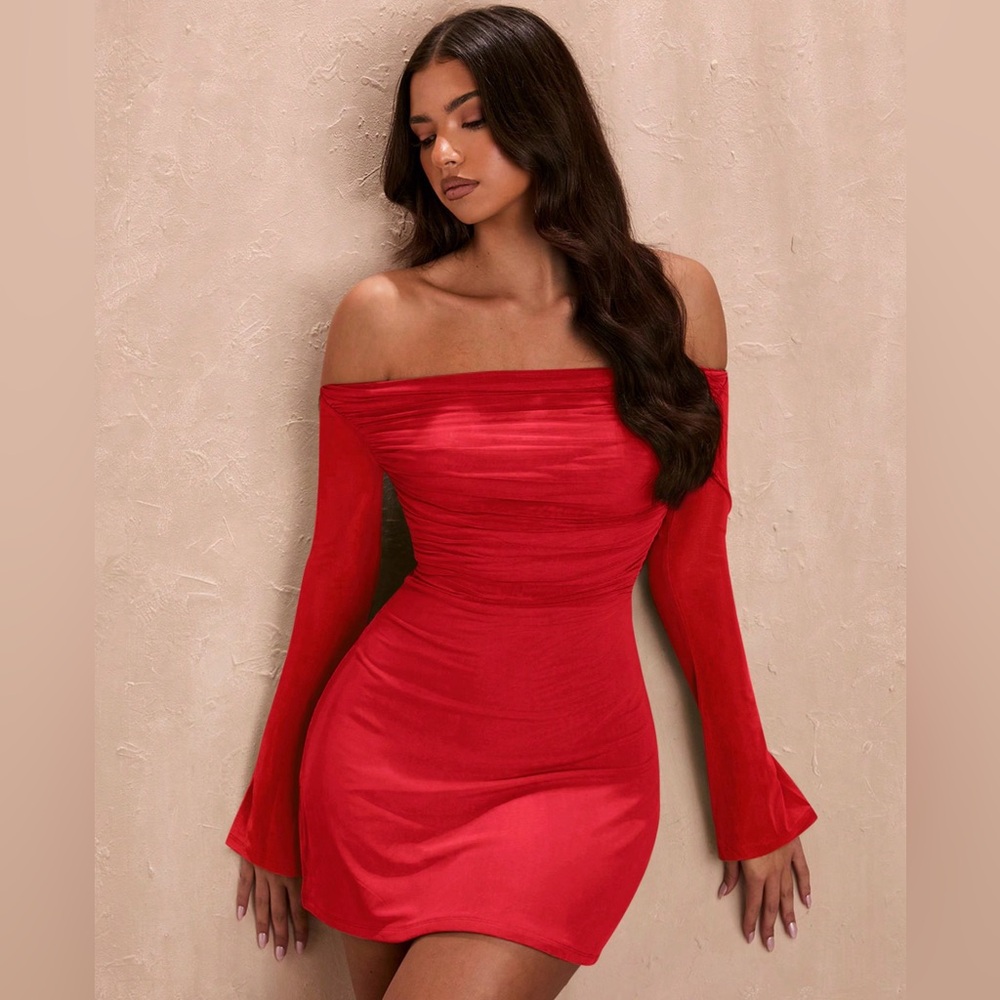 Off shoulder bodycon mini dress green - Picture 4 of 5